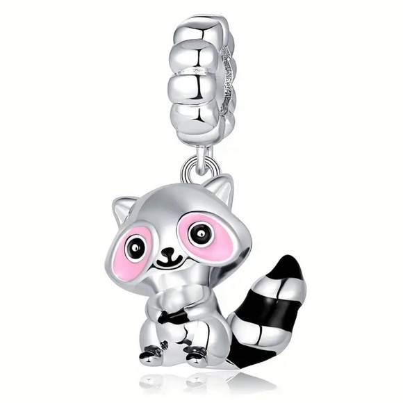 Jewelry - Sterling Silver and Pink Raccoon Charm Pendant